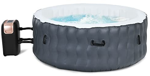 RELAX4LIFE Vasca Idromassaggio Gonfiabile da Giardino, Vasca Idromassaggio con Riscaldatore, con Funzione di Massaggio a Bolle, Vasca Rotonda per Famiglia, Materiale Resistente (Grigio, Standard)