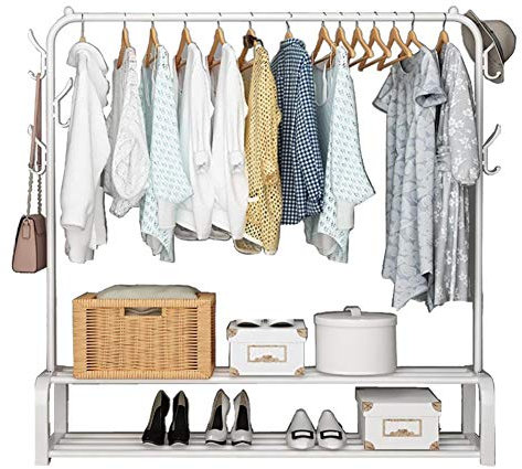 Vinteky Portant Porte-vêtement Autoportant Penderie à vêtements Tringle Meuble Métal Porte-Manteau étagère pour Chaussures Rangement Cintre Chambre Vêtements (une tige, blanc)