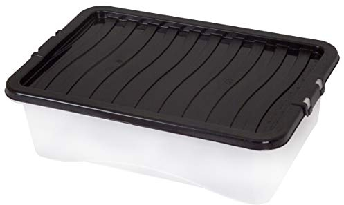 32L Under Bed Storage Box with Lid Plastic - Clear Storage Boxes w/ Black Lids for Organising School, Home, Office - Stackable Underbed Storage Boxes, Plastic Boxes for Easy Access & Storing (3 pcs)