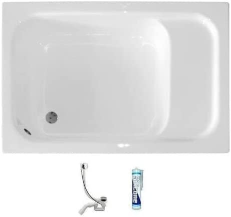 ECOLAM receveur de douche profond rectangle Roni Polimat 120x80 cm avec assise | ensemble complet | siphon + silicone