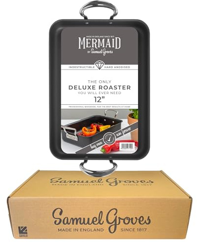 Samuel Groves Mermaid 12 Hard Anodised Deluxe Roasting Dish with Classic Handles - Premium Aluminium Bakeware, PTFE & PFOA Free, Safe to 240°C, Made in England by The Oldest UK Cookware Company (12)
