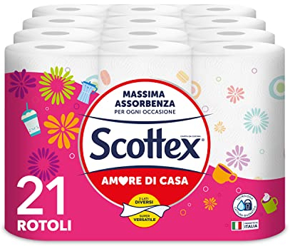 Scottex Amore di Casa - Papel absorbente para cocina, 21 rollos de 68 hojas