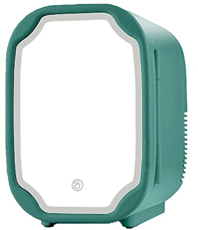Mini Fridge 8 Liter Beauty Fridge Makeup Mirror Refrigerators Portable 2 In 1 Food Heating The Cooling Cooler With LED Light For Skincare & Cosmetics AC+DC (Color : Green)