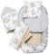 Medi Partners Babynest Nestchen Baby Set für Neugeborene - 100x60x15 Kuschelnest 5 teilig tragbar Nest zweiseitig Babynestchen Bett 100% Baumwolle (Safari mit beige Minky)