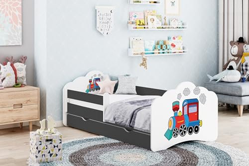 Happy Babies MOBI - Kinderbett 160x80 mit Matratze Jugendbett mit Rausfallschutz und Schublade Kinderzimmer Bett