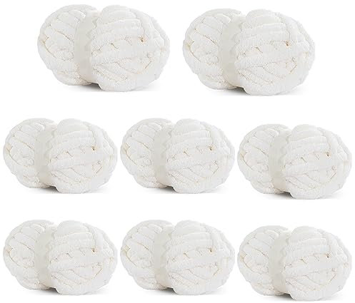 BALAPET Grobes Chenille-Garn zum Häkeln und Stricken, 27 m, je Knäuel, flauschiges Kitting-Garn-Set, dickes Samt-Plüschgarn für Handarbeit, Weben, Decken, Kleidung, Cremeweiß, 8 Stück