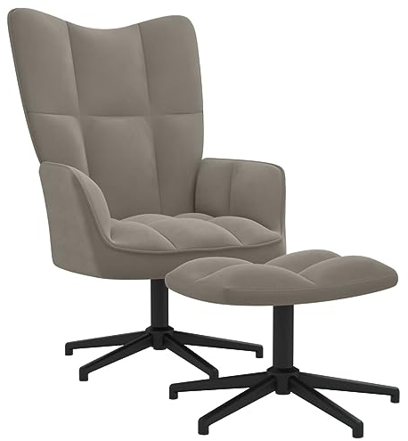 vidaXL Relaxsessel mit Hocker Drehbar Fernsehsessel Polsterstuhl Polstersessel Relaxstuhl Sessel Ohrensessel Armsessel Wohnzimmer Hellgrau Samt
