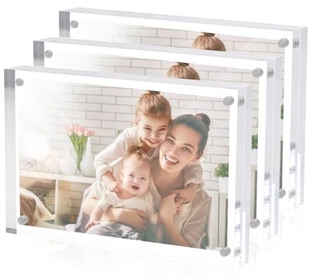 Sezanrpt 3-Pack Acryl Bilderrahmen 13x18cm frei stehend, klarer Kristall 13x18 Bilderrahmen, Büro Desktop Magnetic 13x18 Lucite Fotorahmen für Proben, Tickets, Briefmarken, Bilder Anzeige