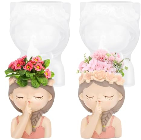 2 Stück Mädchen Silikonform Blumentopf Blumenmädchen Beton Gießformen Silikon Süße Mädchen Kopf Vase Epoxidharz Form für DIY Sukkulenten Pflanzgefäße Blumentopf Handwerk