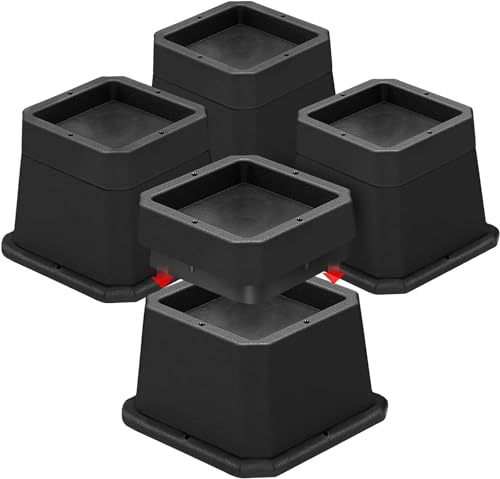 MYMULIKE Rehausseur Meuble 4 Pcs, Réglable 2,5cm et 5 cm Rehausseur Pieds de Lit, Rehausseur Pied de Table Supporte jusqu'à 2700kg, Rehausseur de Lit pour Pieds de Meubles, Noir