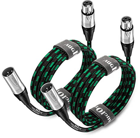 Augioth XLR to XLR Pro Mic Cable 2 Meter 2-Pack 6 Ft Male to Female XLR Cable 3-pin Green Balanced Shielded Microphone Cable for Amplifier Mixer,Speaker Systems,Recording Studio