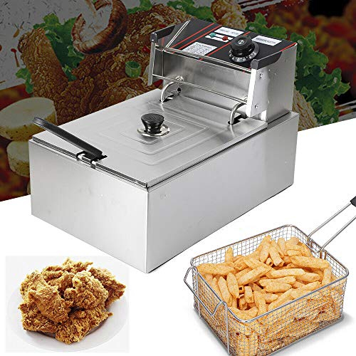 Freidora de acero inoxidable, 2500 W, freidora eléctrica, 5,5 L, freidora profesional, multifuncional, termostatos de acero inoxidable, con cesta y tapa, para patatas fritas y aperitivos