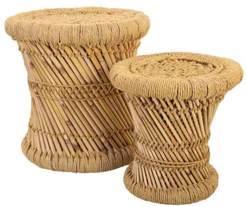 WANDERLUST DECO Set 2 taburetes de bambú y cuerda marrones