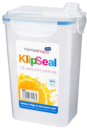 HOMESHOPA Fridge Liquid Storage Jug, 1 Pack Clip & Lock Seal Clear Plastic Juice Containers, BPA free Airtight Jug for Milk, Water & More, Dishwasher Freezer & Microwave Safe