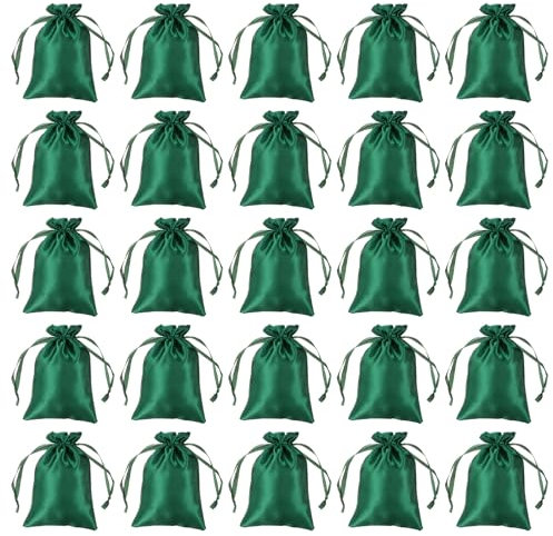 PATIKIL Sachets en Satin avec Cordon de Serrage, Lot de 30 Sacs Cadeaux Miniatures de 6x8 Pouces pour Mariage, Anniversaire, Noël, Fête de Bijoux, Vert