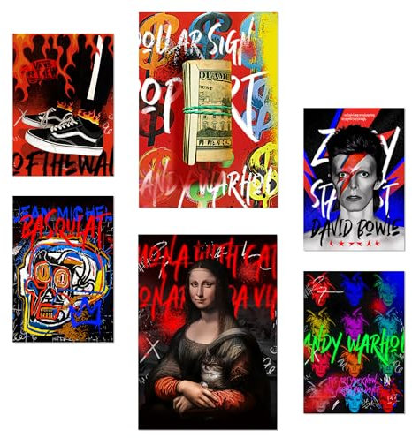 Nacnic 6er-Set Grafiti Pop Mona Lisa Warhol Bowie Basquiat Poster mit Designillustrationen zur Dekoration der Wände Ihres Zuhauses. Räume, Büro, Laden und Geschäft A3 und A4 Rahmenlos