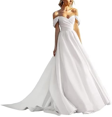 Brautkleid Lange Satin Brautkleid Prinzessin, SEVENYXX, Elfenbein, 44