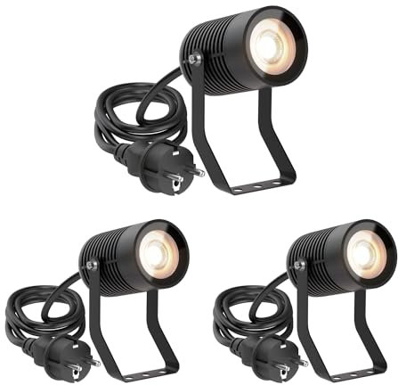 ledscom.de 3 Stück Gartenstrahler SHINGA für außen, IP65, Stecker, schwarz, 1x GU10 max. 15W