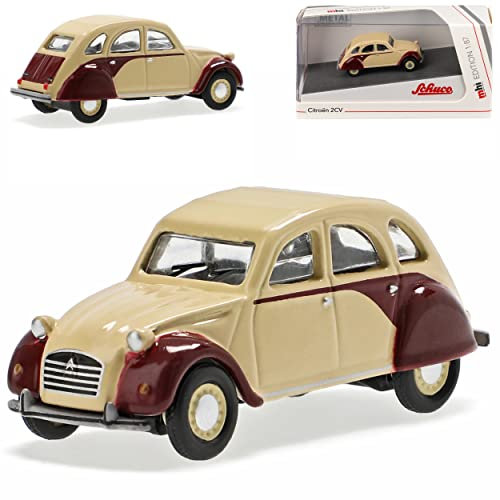 Citroen 2CV Beige mit Rot Ente 1949-1990 H0 1/87 Schuco Modell Auto