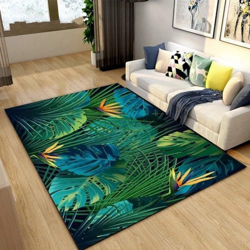 Tapis Antidérapant À Motif 3D Feuille De Monstera De Feuille De Palmier Tropical Vert Antidérapant - pour Salon, Salle À Manger, Chambre À Coucher 120 X 180 Cm - Résistant Aux Taches, Polyester -4P5W