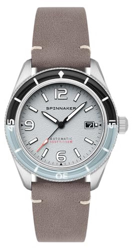 Spinnaker Fleuss SP-5055 - Orologio automatico da uomo, 43 mm, con cinturino in pelle, Grigio cenere.