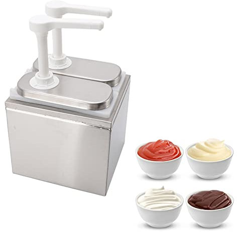 Ejoyous Sauce Dispenser Restaurant Pump Commercial, Restaurant Large Ketchup Dispenser Dual Head Stainless Steel Condiment Pump Station Sauce Pump Container (1L Double Pump)