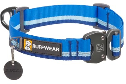 RUFFWEAR Top Rope Mittelgroßes Hundehalsband, bequemes und Starkes Gurtband für Spaziergänge mit dem Hund, Größe M (36–51 cm), Blue Pool