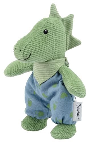 Sterntaler mini Kuscheltier Dino Rexi - Kleines Plüschtier aus Feincord und Jersey - Baby Spielzeug mit Rassel - treuer Begleiter zum Entdecken, Kuscheln & Spielen, steingrün