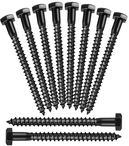jojofuny 10 Pièces En Acier Inoxydable Tête Hexagonale Tire-Fonds Noir Tire-Fond Vis Tire-Fond Vis À Bois À Tête Hexagonale 8 x 90cm