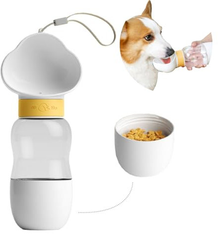 GCFTIFF Botella de agua para perros con recipiente de alimentos, cuenco de agua de viaje, dispensador portátil multifuncional 2 en 1, botella de agua a prueba de fugas, adecuada para caminar al aire