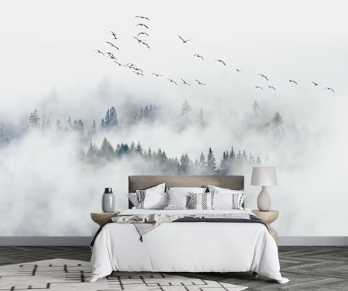 Tapete Kinderzimmer Fototapete Vögel Waldwolken Tapeten Vliestapete Modern Schlafzimmer Wandtapete Bildtapete Wand Dekoration -F024-380cmX260cm