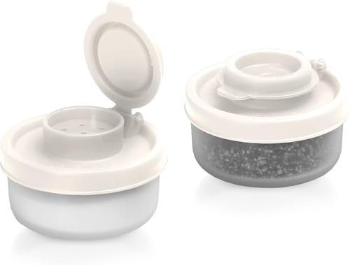 2er Packung kleine Salz- und Pfefferstreuer für unterwegs - Mini Streuer Set für Salz und Pfeffer mit Deckel zum mitnehmen - Perfekt für Reisen, Camping und to-Go - Verschließbar - 40g