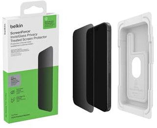Belkin ScreenForce InvisiGlass iPhone 16 Pro Privacy Screen Protector, scratch-resistant impact protection, easy align tray for bubble free application, made with recycled glass for iPhone 16 Pro Max