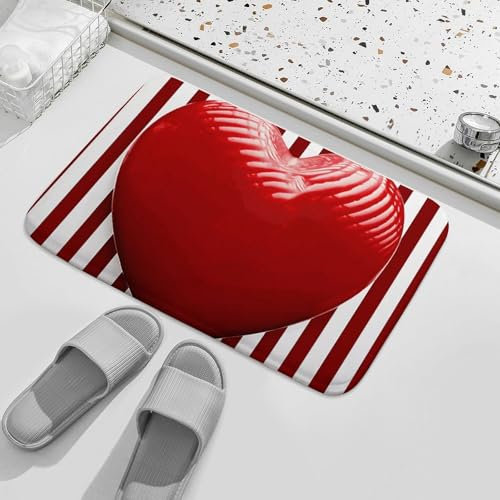 Front Door Mat Indoor Outdoor Welcome Doormats 19.7x31.5 Non-Slip Entryway Mats Red and White Striped Heart Entry Rugs Absorbent Resist Dirt Floor Mats for Entrance, Inside, Patio Carpet