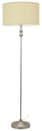 ValueLights | Brushed Chrome Metal Candlestick Floor Lamp with Cream Fabric Drum Shade Living Room Light | Floor Lamps, Home Décor & Improvement Essential | Included LED Bulb