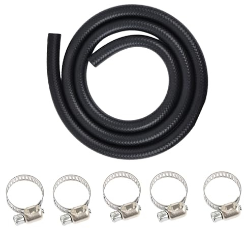 3 Meter Benzinschlauch 10mm Innendurchmesser Kraftstoffschlauch mit 5 Stücke Schlauchschellen Kraftstoffleitung für Rasenmäher, Auto, Traktor, Kleine Motoren