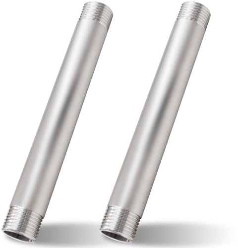 2 Stück Hahnverlängerung 1/2 Zoll x 200 mm, DN15 Gewindeverlängerung, 1/2 AG x 1/2 AG, 200MM Edelstahl Verlängerung Fitting, Anschluß Verlängerung für Trinkwasser und Heizung Installation