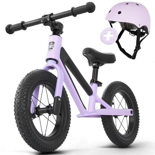 FAST N FUN Laufrad ab 2 Jahre mit Helm [2-5 Jahre] Kinder-Laufrad 12 Zoll Ultraleicht Tragegriff Fußstütze Magnesiumrahmen ergonomischer Sitz höhenverstellbar bis 50kg Luftreifen Lauflernrad Junge