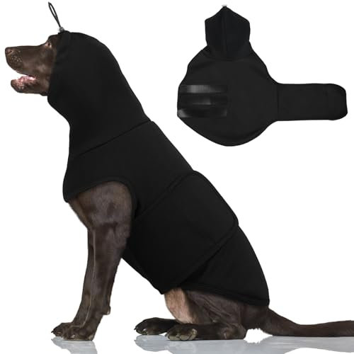 Hjumarayan Hundepullover mit Hoher Kragen, Beruhigungsweste für Hunde, Anti Stress Weste mit Ohrenschutz, Dehnbarer Hundejacke Bequemer Hundeweste für Feuerwerk Donner Sirenen, Schwarz XL