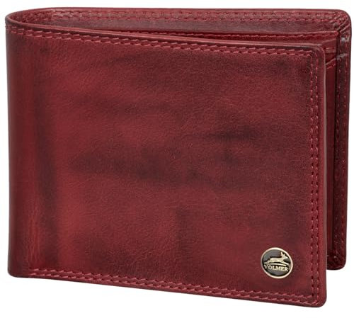 Fa.Volmer ® Leder Geldbörse Herren mit RFID-Schutz - extra-stabile Doppelnaht (4+2 Card - Bordeaux Red)