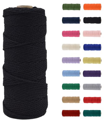 MORAINJAY Corde Macramé 3mmx100M,Noir Fil Macramé,100% Fil de Coton Naturel Macramé pour Projets de Bricolage,Tapisserie,Tricot,Artisanat et Cadeau Décoration