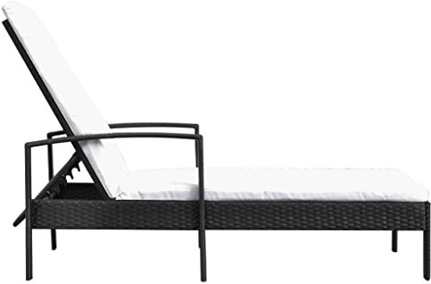 Sonnenliege aus PE-Rattan & Eisen - Gartenbett mit Auflage, Schwarz - Langlebig & Wetterfest - Perfekte Relaxliege für Garten, Terrasse oder Pool