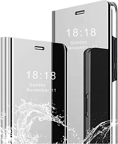 QIWEIQING Compatible with iPhone 17 6.3in Case Clear View Mirror Silver QH | Bookstyle Design Makeup Clear View Window Stand Protective Men Women Flip Cover Case for iPhone 17 6.3 2025