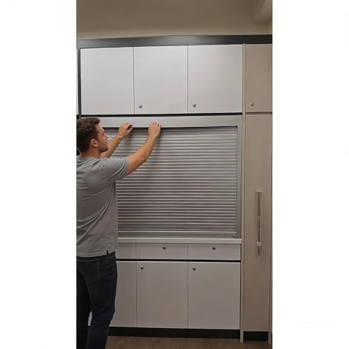 Aluminium Falttür 40 50 60 70 80 90 100 cm Rolltür für Küchenschrank, Kunststoff-Faltrollschiebetüren für Schrank, Wandschrank, Kleiderschrank, Wohnmobil(55x55cm (21.7x21.7))