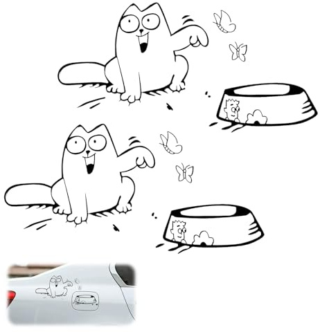 VZU 2er-Set Tankdeckel-Aufkleber für Simon's Cat, Lustiges Katzenmotiv mit Schmetterlingen, Wetterfester Vinyl-Sticker für Auto, Laptop, Fenster, Tank (ca. 13 x 23 cm)