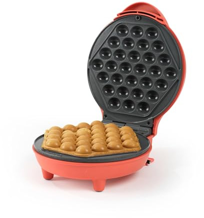 Giles & Posner Funfair Bubble-Waffeleisen, 18-cm-Platte, 750 W, Rot | PFAS-freie Antihaftplatten, 2 Min. Vorheizzeit, Betriebs- und Bereitschaftsanzeige, kompakt verstaubar, leicht zu reinigen