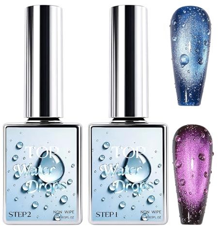 3D Raindrop Gel Polish Duo,Water Droplet Nail Art Top Coat Kit,Soak Off Led Gel Polish For Wet Look 3d Nail Designs,Clear Dew Drop Effect Gel For Salon Nails,Water Drop Top Coat Gel,No Wipe
