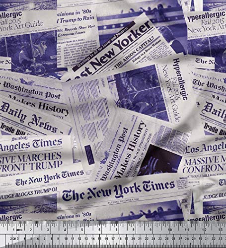 Soimoi 58 Zoll breit Zeitungs-Druck Baumwoll Voile Stoffe Nuhen Material durch das Meter-Blau