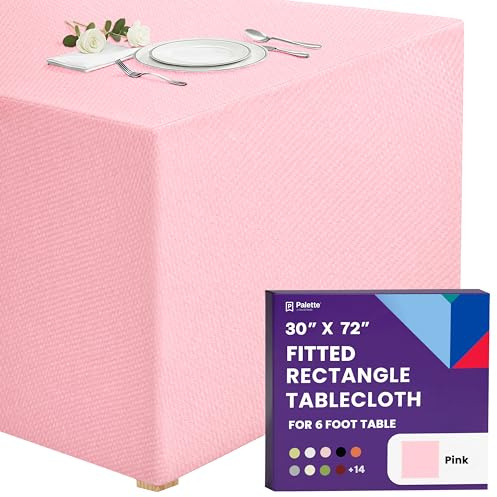 Gee Di Moda Fitted Tablecloth - 72 x 30 Inch Pink for 6 Foot Rectangle Table - Heavy Duty Washable Fabric - for 6 Ft Buffet Holiday Party Dinner Wedding & Trade Show