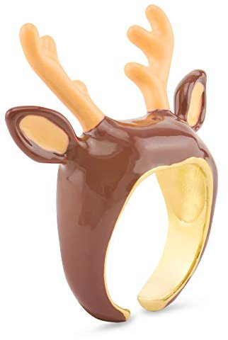 Monkimau Damen Ringe Hirsch aus Messing Gold plattiert mit Emaille handbemalt